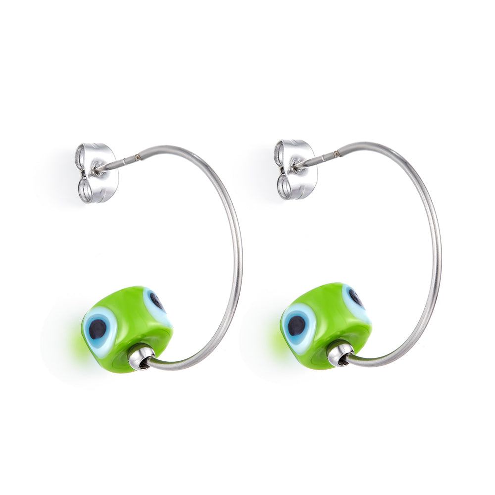 Fashion Stainless Steel Green Eyes Earrings asonjewelry